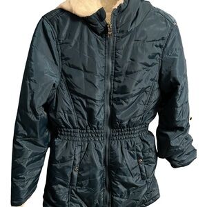 Madden Girl Teal Quilted Puffer Hooded Winter Coat Weather Resistant EUC